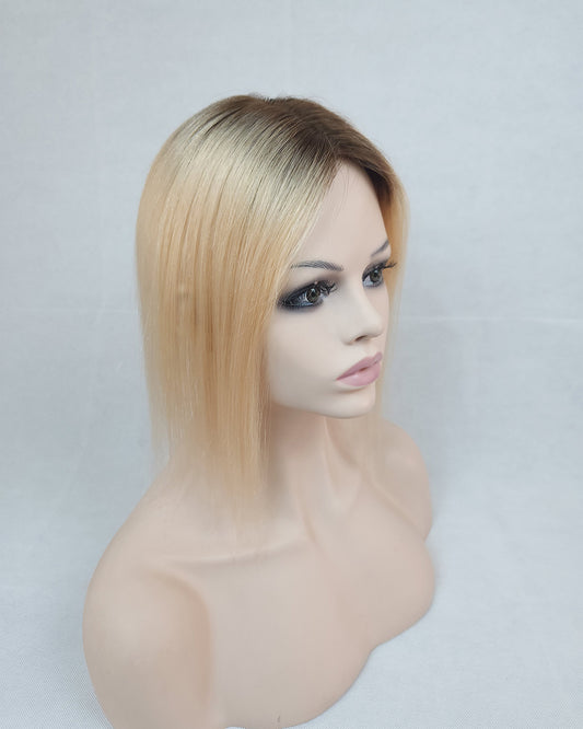 Rooted Blonde Virgin Hair Topper Silk Base PU Perimeter Hairpiece Toupee For Women