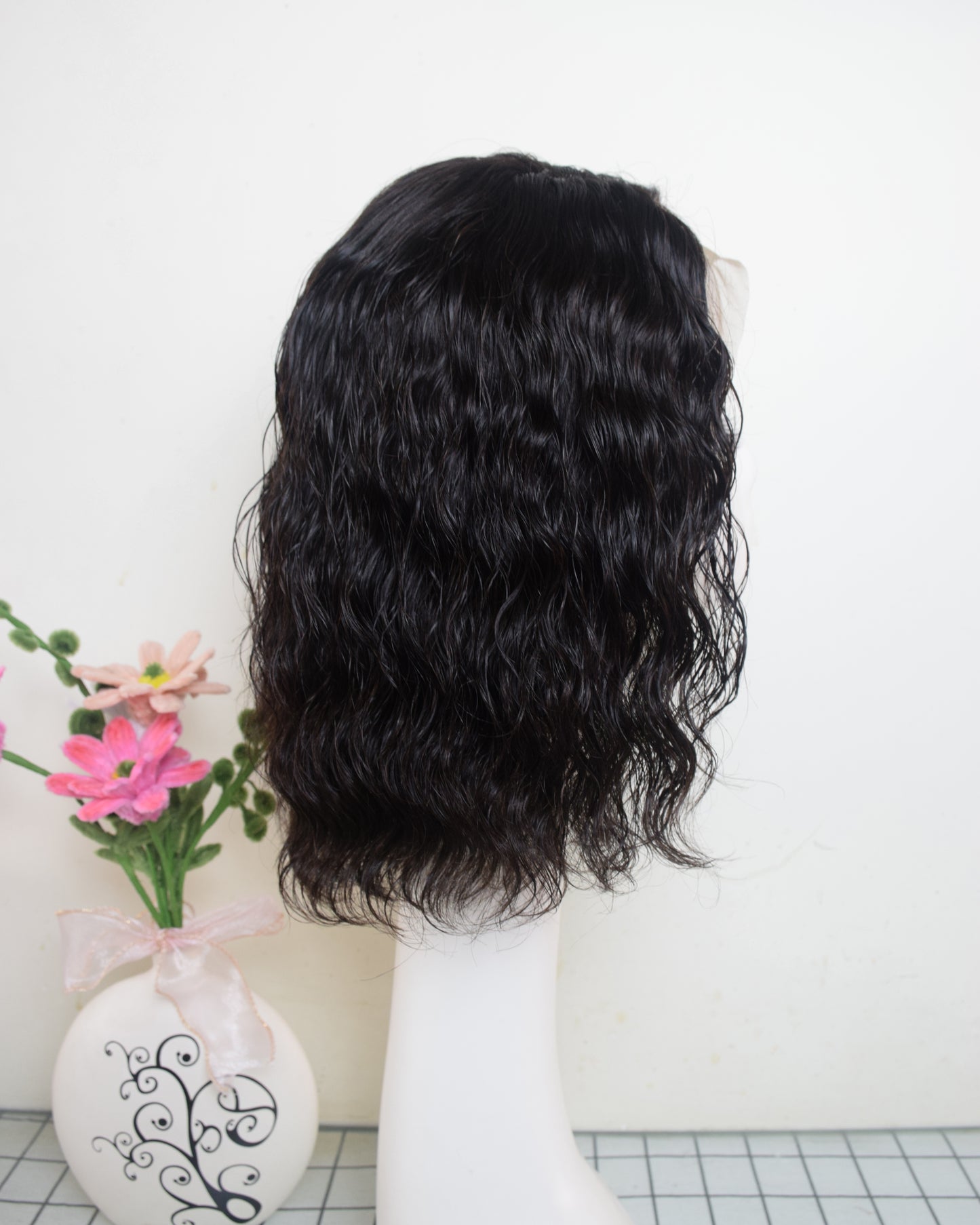 Auspiciouswig Human Hair Lace Front Wigs Natural Black Color Short Curly Bob Hair Lace Wigs