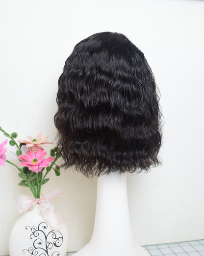 Auspiciouswig Human Hair Lace Front Wigs Natural Black Color Short Curly Bob Hair Lace Wigs