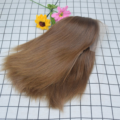 Auspiciouswig Natural Brown European Human Hair Kosher Sheitel Wigs Swiss Lace Top Jewish Wigs