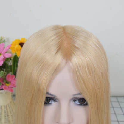 Blonde Human Virgin Hair Medical Wig Fine Mono Top Silicone PU Base Hairsystem For Women