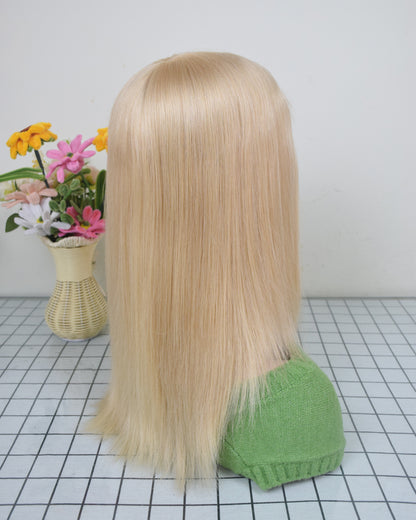 Blonde Human Virgin Hair Medical Wig Fine Mono Top Silicone PU Base Hairsystem For Women