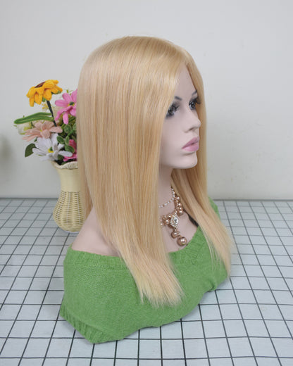 Blonde Human Virgin Hair Medical Wig Fine Mono Top Silicone PU Base Hairsystem For Women