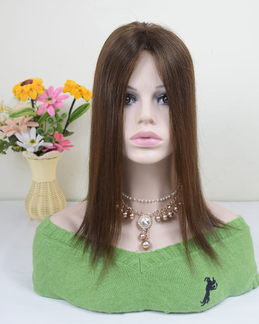 Brown Human Virgin Hair Topper Fine Mono Base Clip-in Hairpiece Toupee For Women