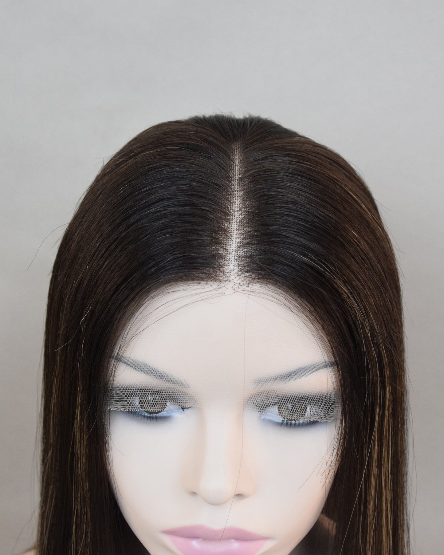 Auspiciouswig European Virgin Hair Kosher Wig Sheitel, Dark Brown Highlights Hair Jewish Wig ,Swiss Lace Front Wig For Women