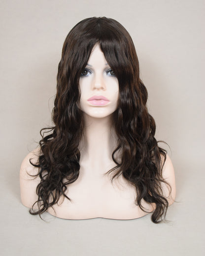 Auspiciouswig Dark Brown Wavy Human Virgin Hair Jewish Wig Silk Skin Top Kosher Wig Sheitel