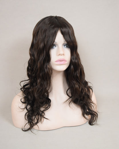 Auspiciouswig Dark Brown Wavy Human Virgin Hair Jewish Wig Silk Skin Top Kosher Wig Sheitel