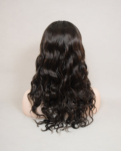 Auspiciouswig Dark Brown Wavy Human Virgin Hair Jewish Wig Silk Skin Top Kosher Wig Sheitel