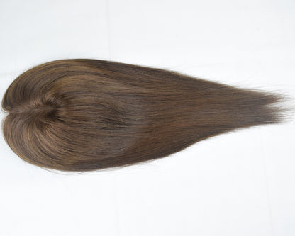 Auspiciouswig Brown Human Virgin Hair Topper Fine Mono Base Clip-in Hairpiece Toupee For Women