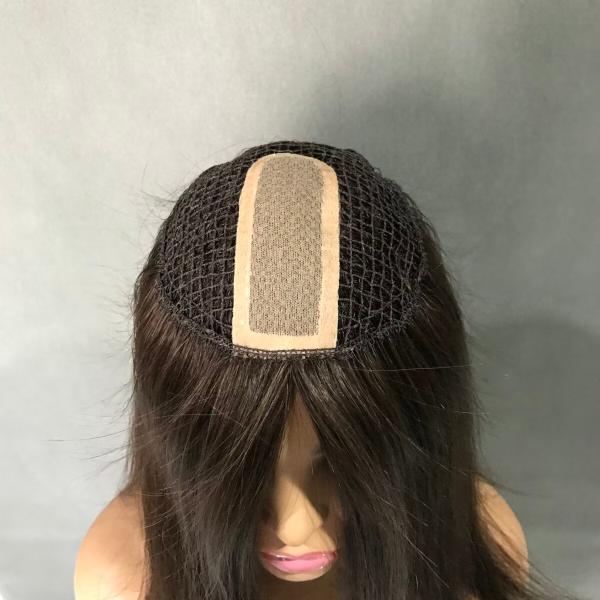 Auspiciouswig Human Hair Topper Dark Brown Color Fishnet Silk Base Hairpiece Microlines Hairsystem For Women