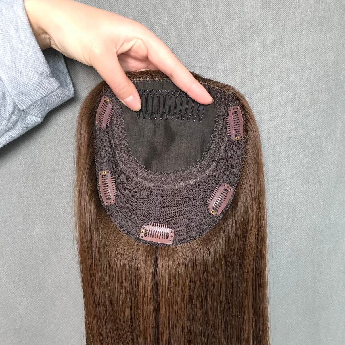 Brown Human Virgin Hair Jewish Wigs Topper Silk Skin Top Sheitel Kosher Hairpiece For Women